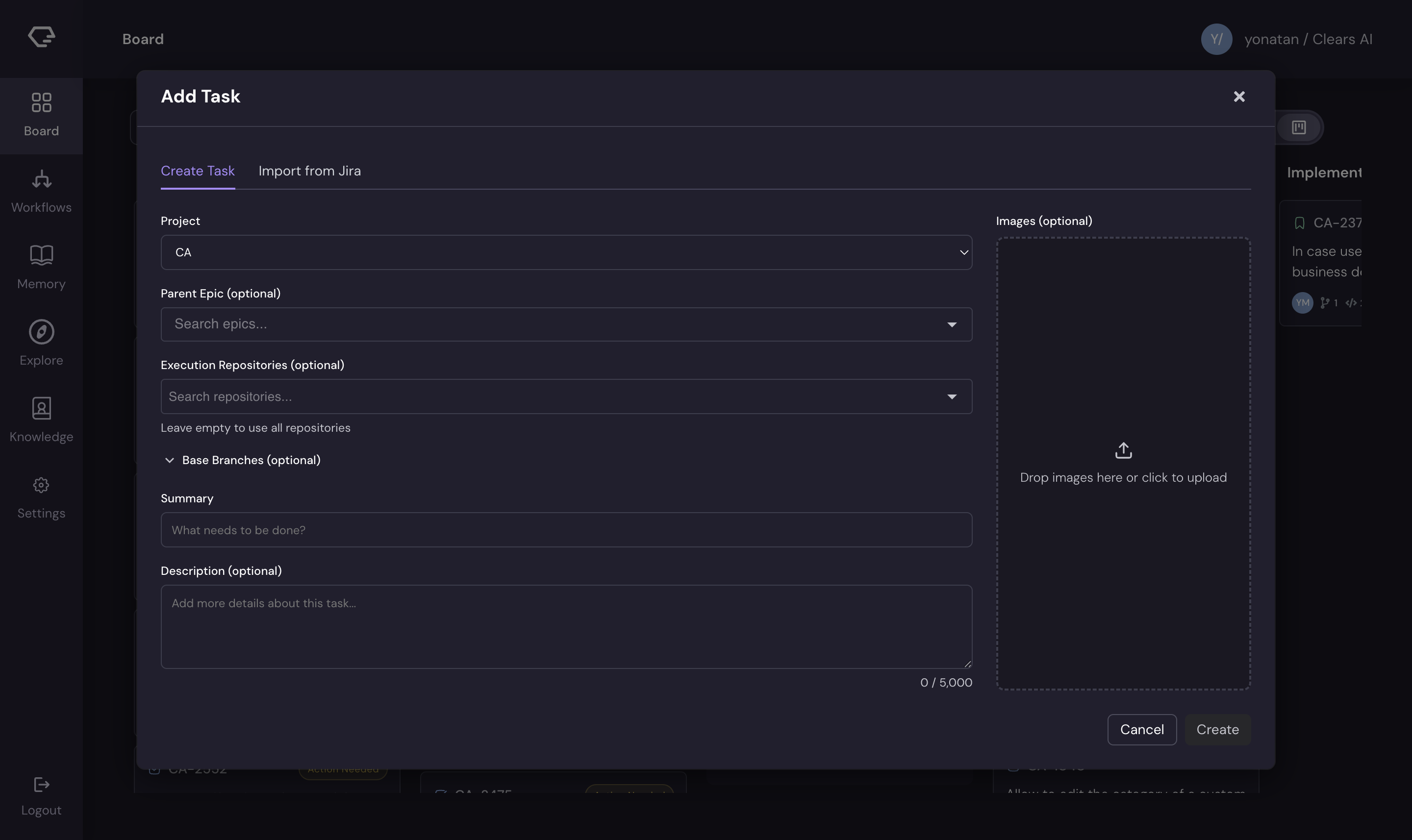 Create story modal