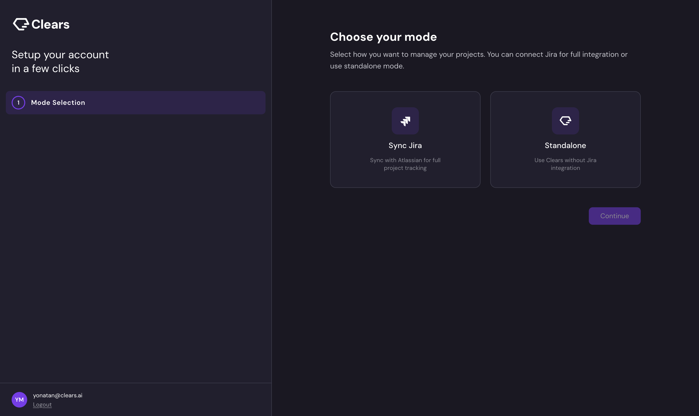 Mode selection step
