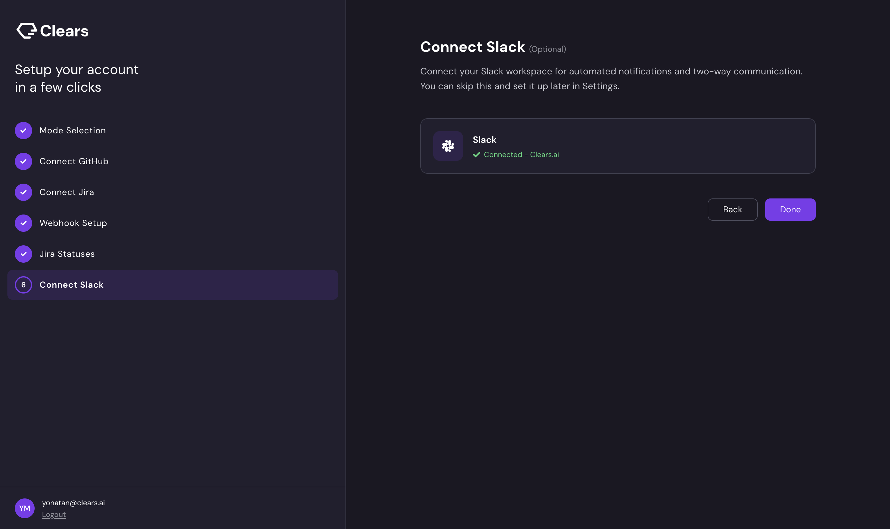 Slack connection step