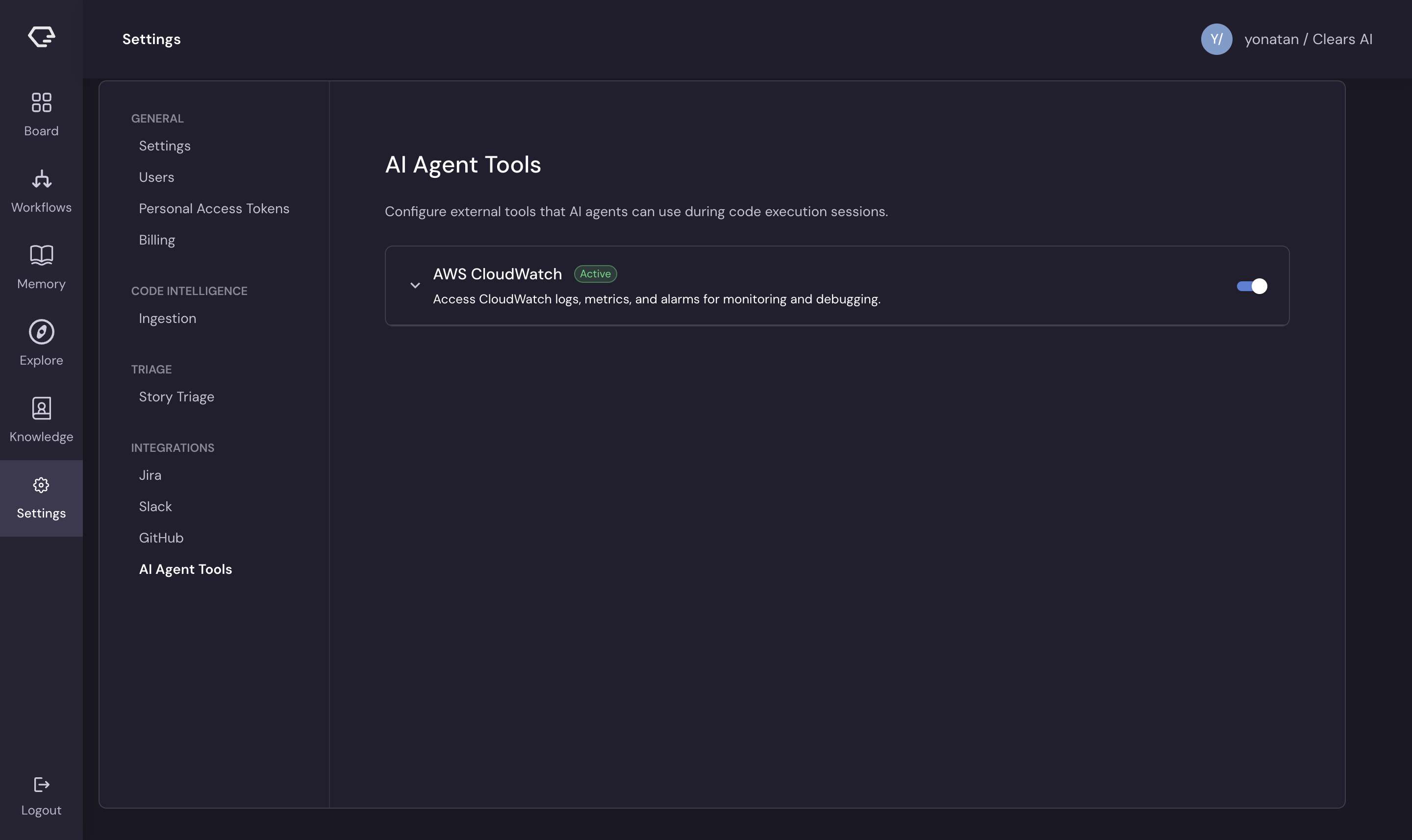 AI Agent Tools settings