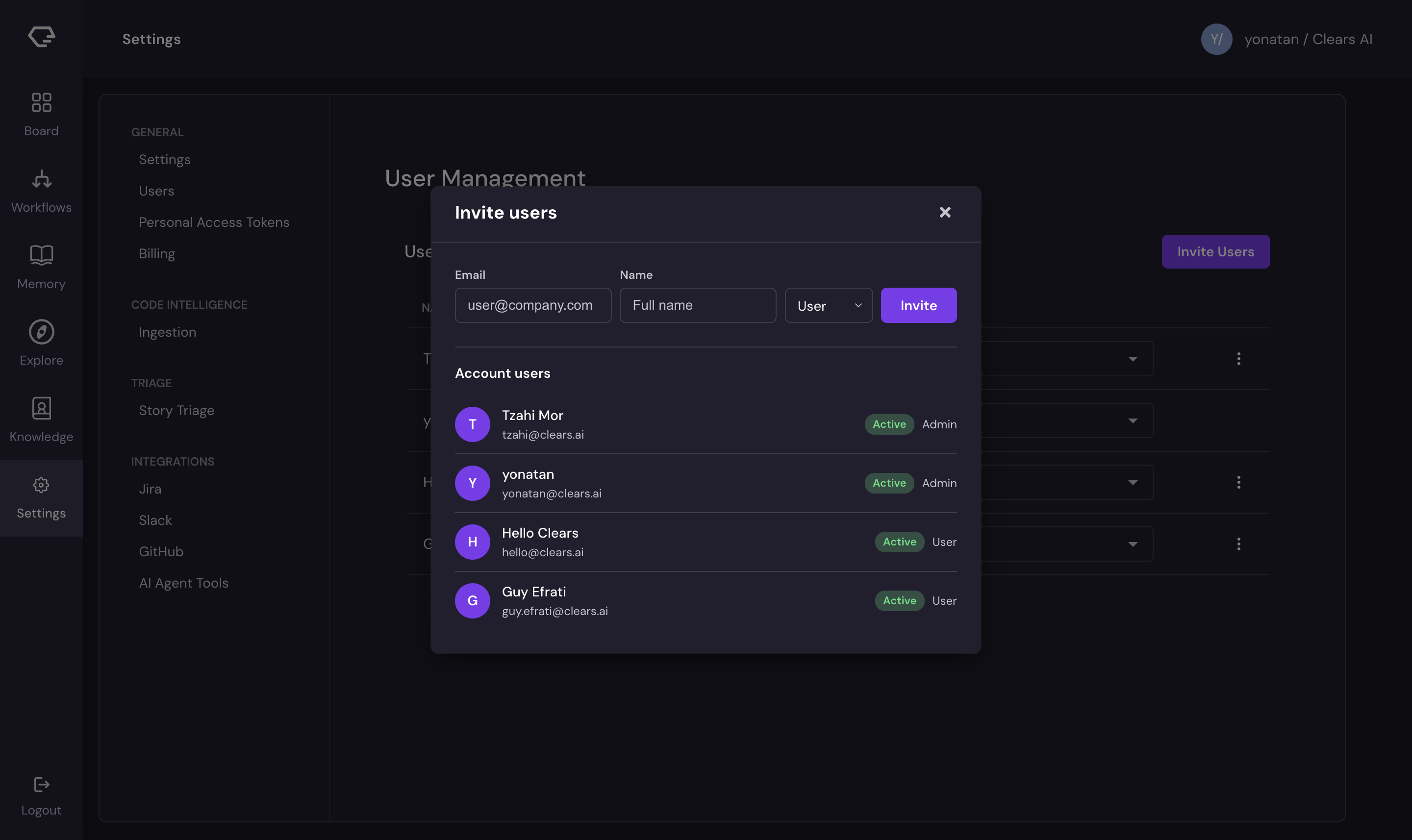 Invite user modal