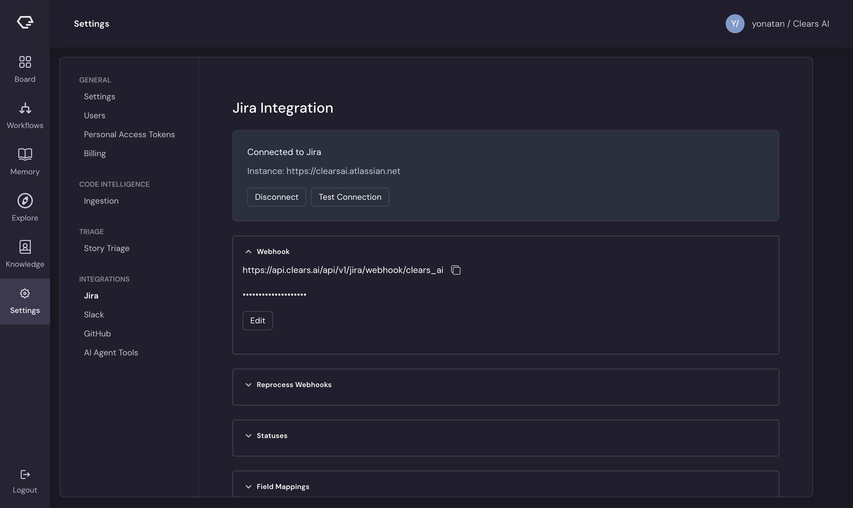 Jira integration settings